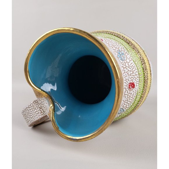 Vintage Fratelli Fanciullacci Italian Pebbled Lava Glaze 6' Pitcher MCM Hand Pai - Picture 4 of 6